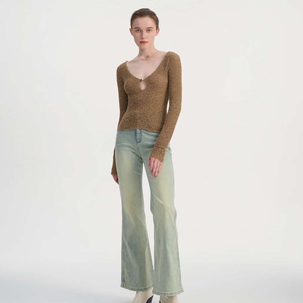 Ancosti Cutout Slim Fit Top Brown Size S